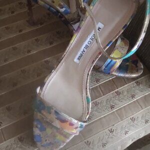 Manolo Blahnik Chaos Paint Splatter Cork Sandal - Size 38 (7.5 USA)